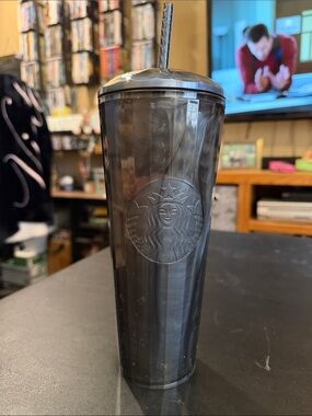 Starbucks Black Marble-Effect Cold Cup with Straw
